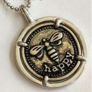 Silver Gold Bee Necklace Message BE HAPPY 19"